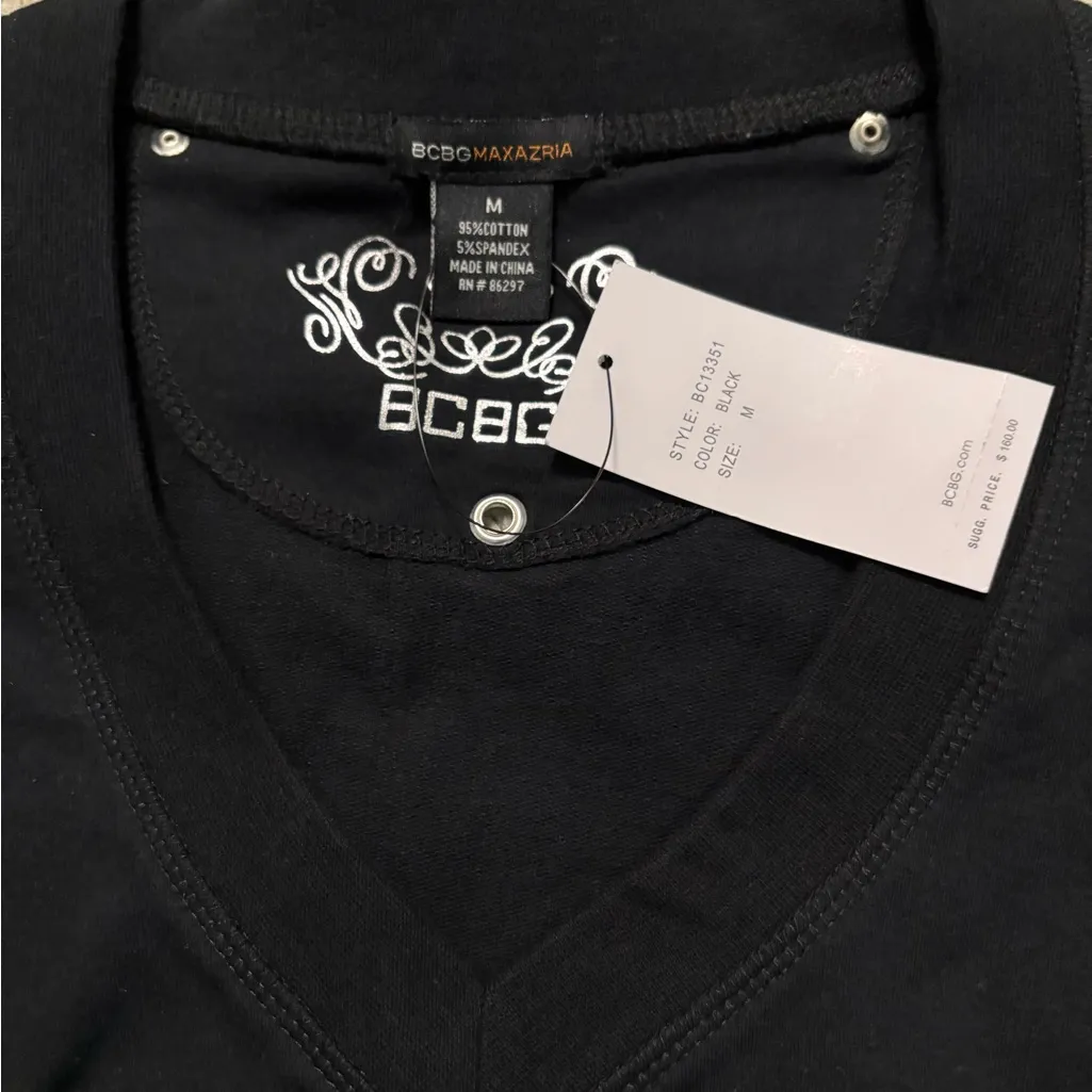 BCBGMaxAzria Black Sweatshirt with White Accents Size M - Image 4