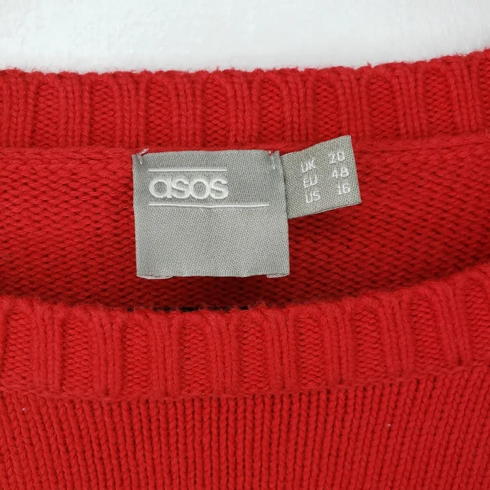 Asos Red Striped Cotton Varsity Cropped Sweater Size 16 - Image 3