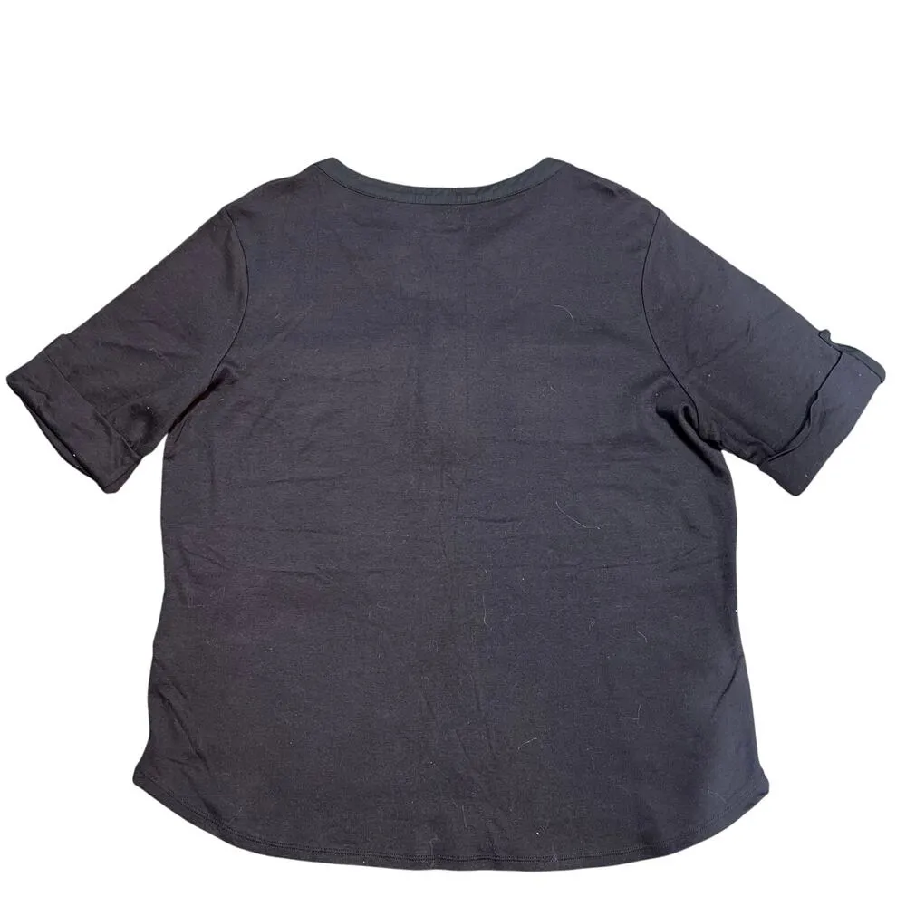 Croft and Barrow Womens T Shirt Top Black Henley V Neck Roll Tab Sleeves XXL - Image 4