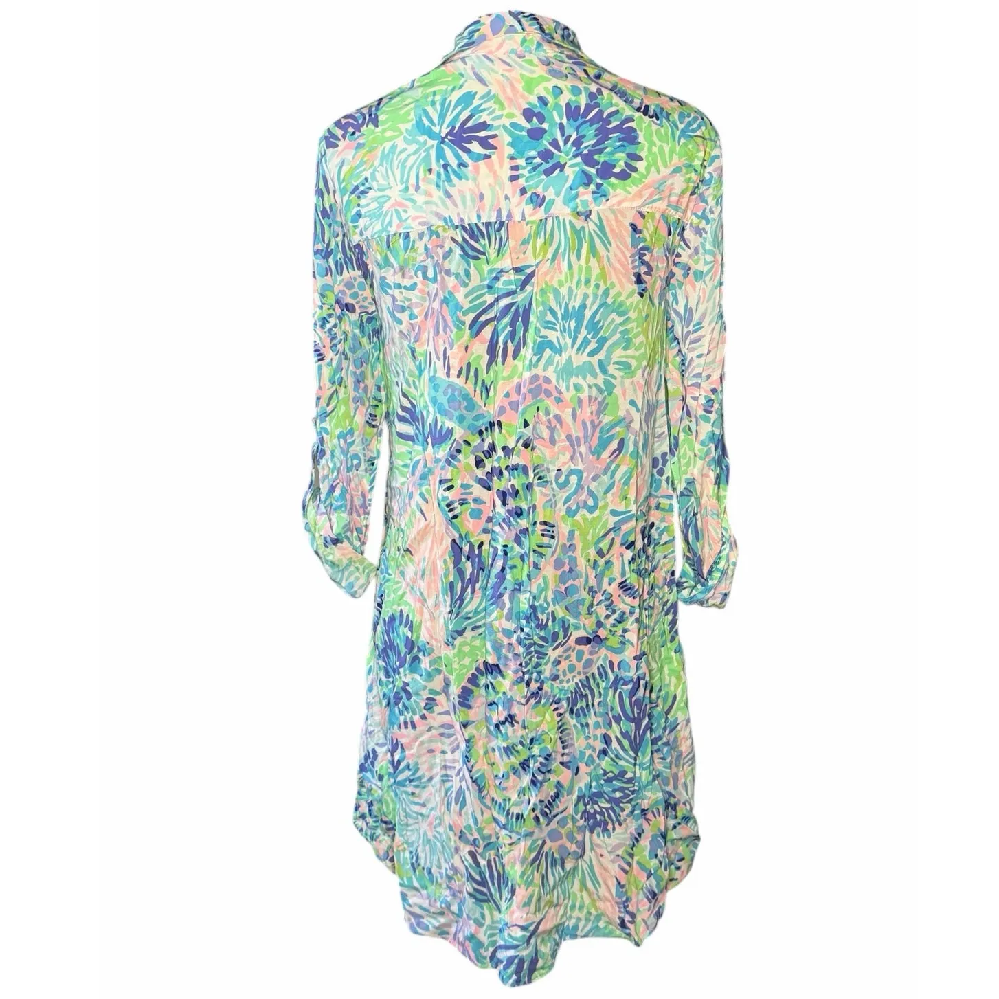 Lilly Pulitzer  3/4 Sleeve Dress Small Pink Blue White Green Button Down - Image 6