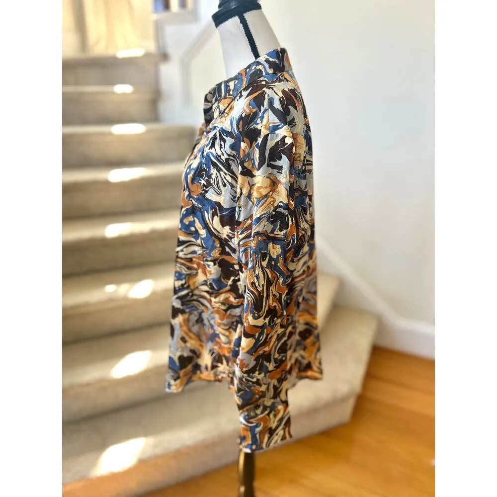 Abercrombie Brown & Blue Watercolor Swirl Satin Button Down - Image 3