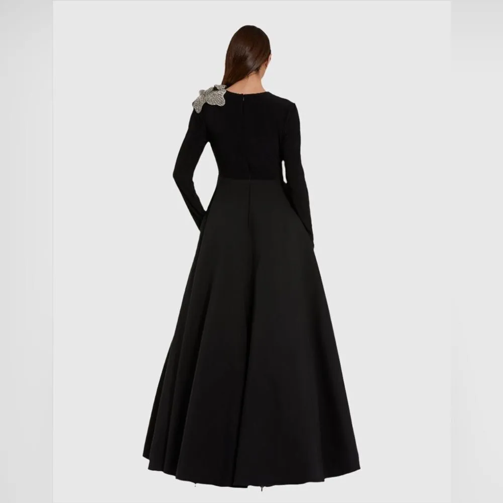 Mac Duggal 11832 Black Long Sleeve Taffeta 3D Flower Ball Gown Dress - Image 5