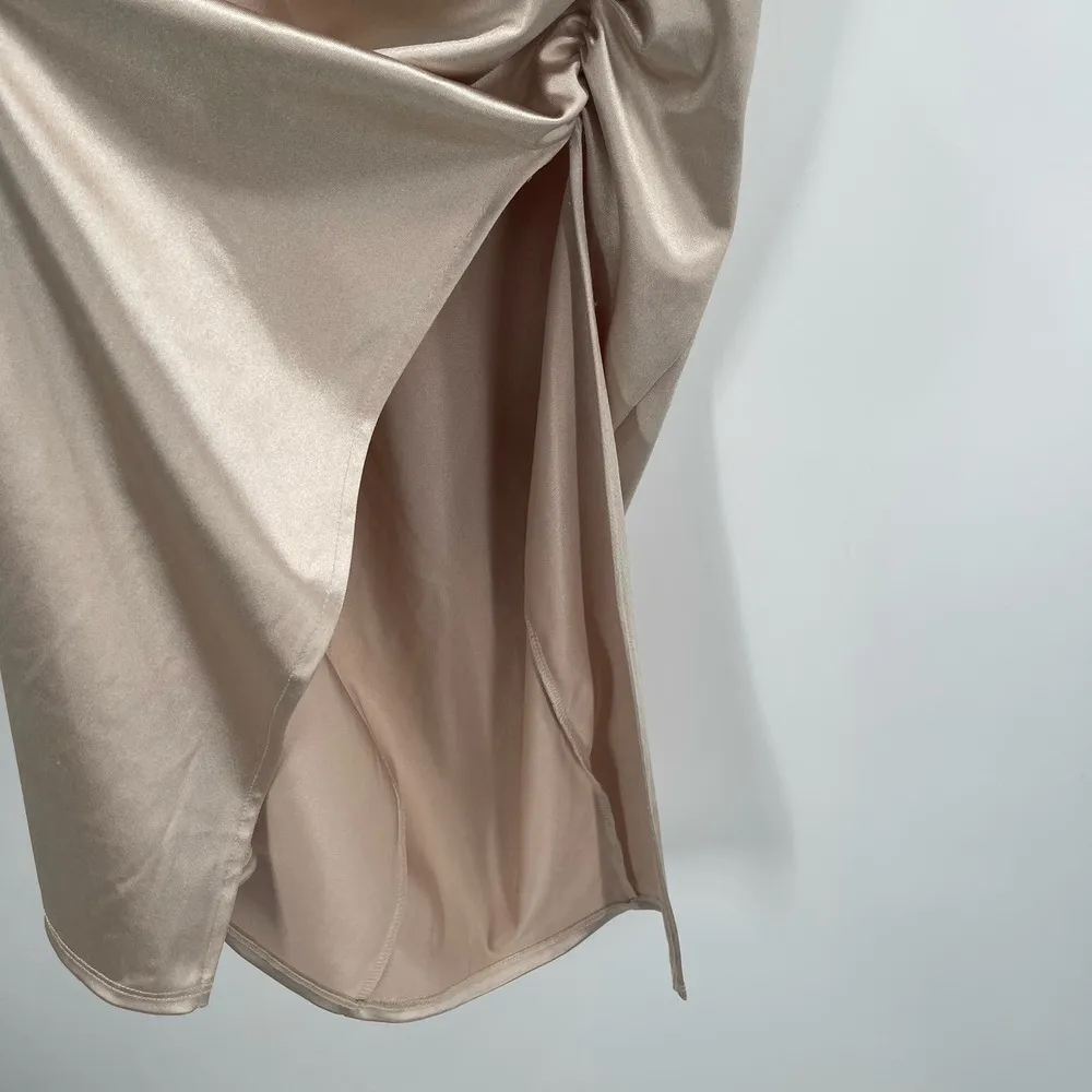 WINDSOR Kristen Dress Size Medium Midi Satin Bodycon Formal Cowl Neck Prom - Image 14