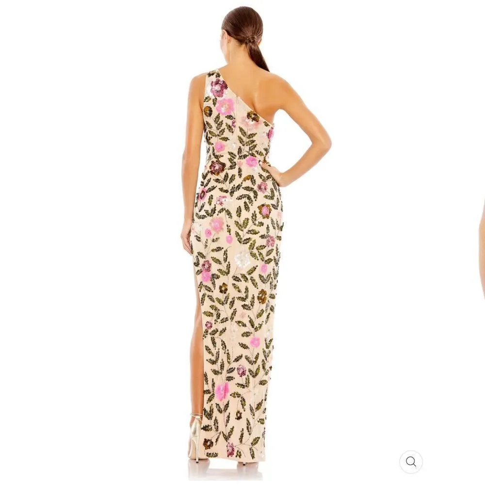 Mac Duggal 10903 Womens FLORAL SEQUINED ONE SHOULDER COLUMN GOWN - Image 4