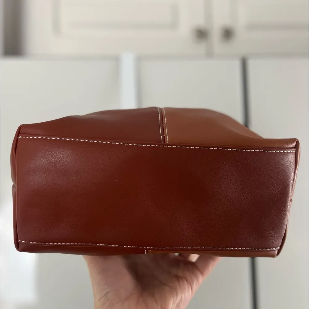 NWT  Two Tone Brown Vegan Leather Handbag Purse Silver Accent - Image 8