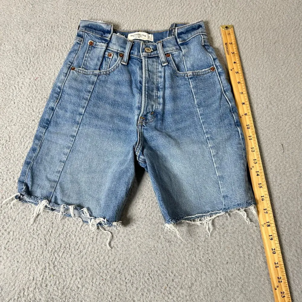 Abercrombie & Fitch Jean Shorts Womens 24 Blue The 7" High Rise Denim Dad‎ Short - Image 4