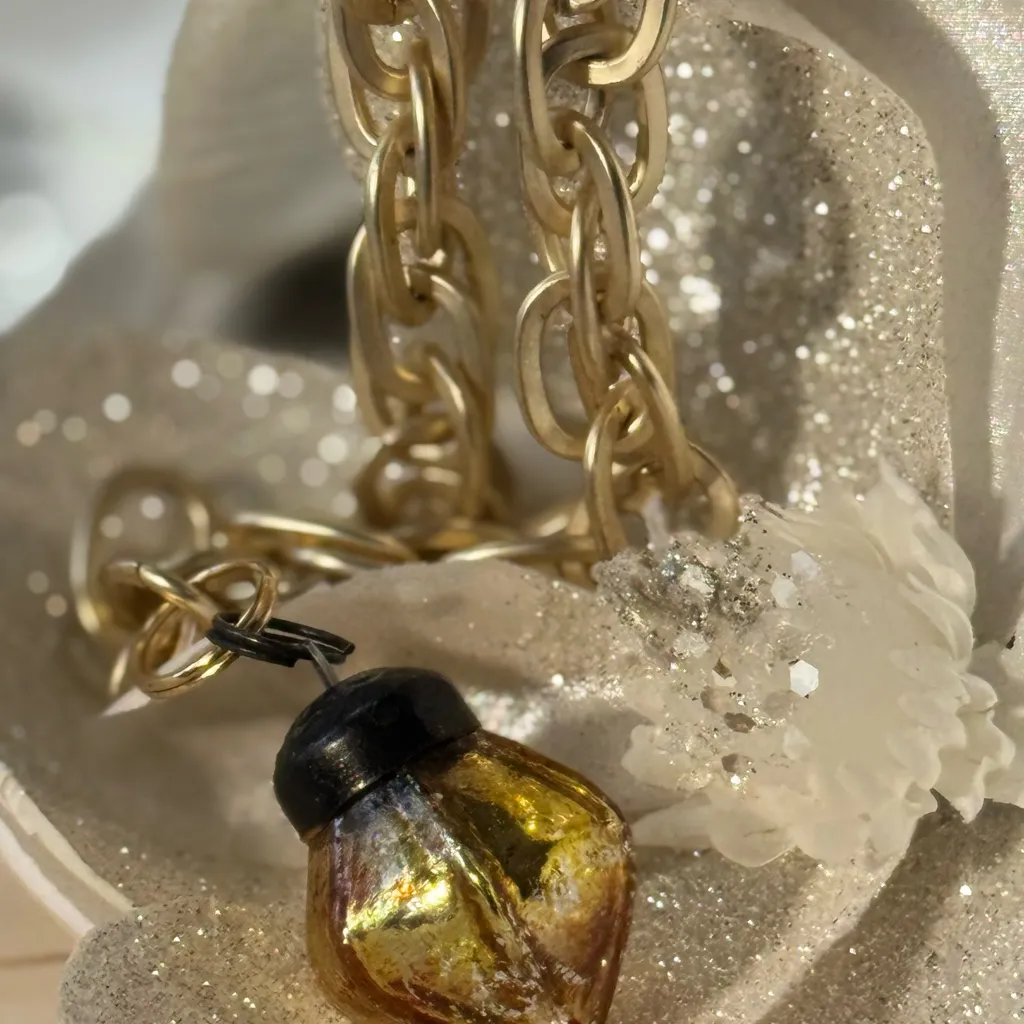 Artisan Matte Gold Necklace with Gold Vintage Ornament Pendant - Image 7