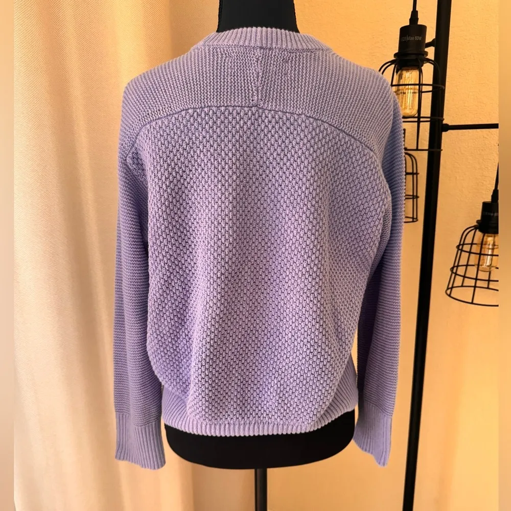 LOFT Purple Textured Crewneck Knit Sweater Women’s Small Ribbed Hem Cozy Fall - Image 4