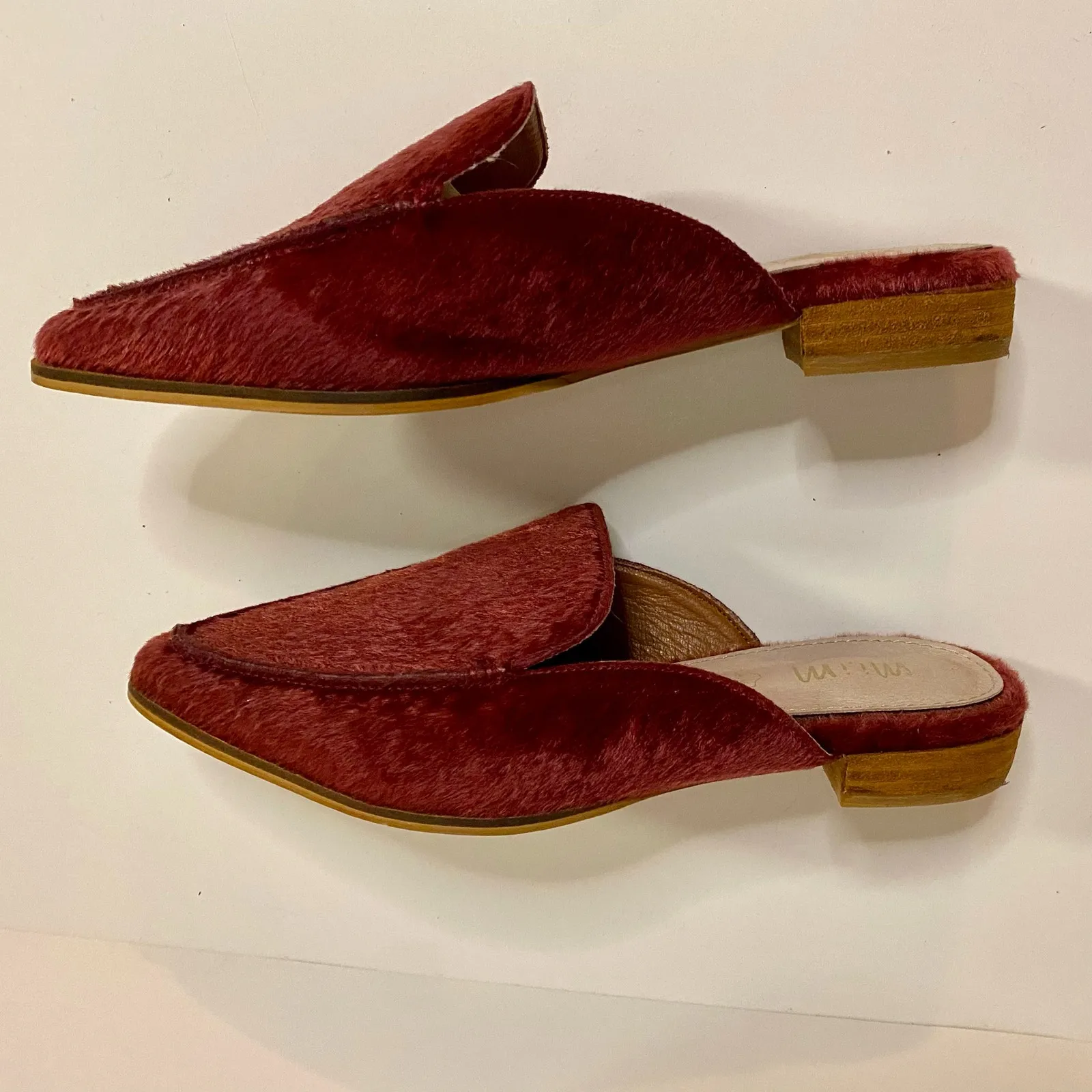 Mi.iM Lux Burgundy Red Calf Hair Mule Loafer Slipper Flats Womens 7.5 - Image 7