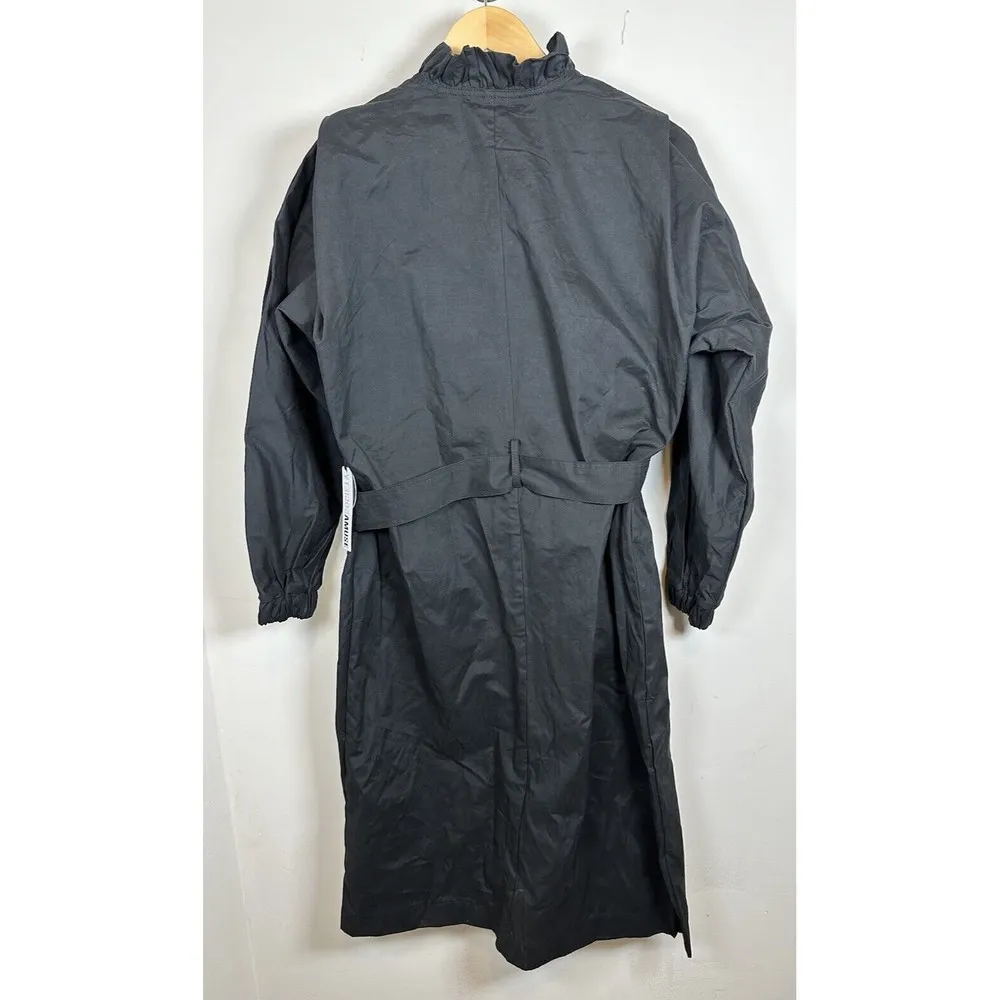 Amuse Society Black Ginger Woven Trench Coat Jacket Size X Small Ruffle Neckline - Image 10