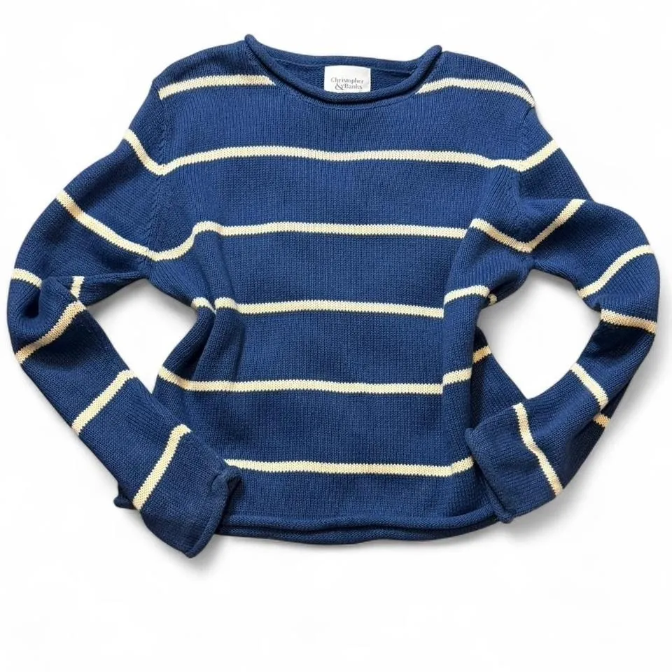Vintage Christopher & Banks Blue Striped Sweater - Image 2