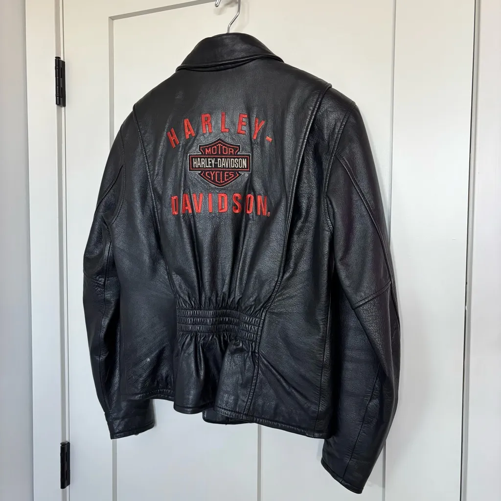 Harley Davidson Leather Motorcycle Women's Fitted Jacket Large Back Logo Size M Black Size M - Image 7