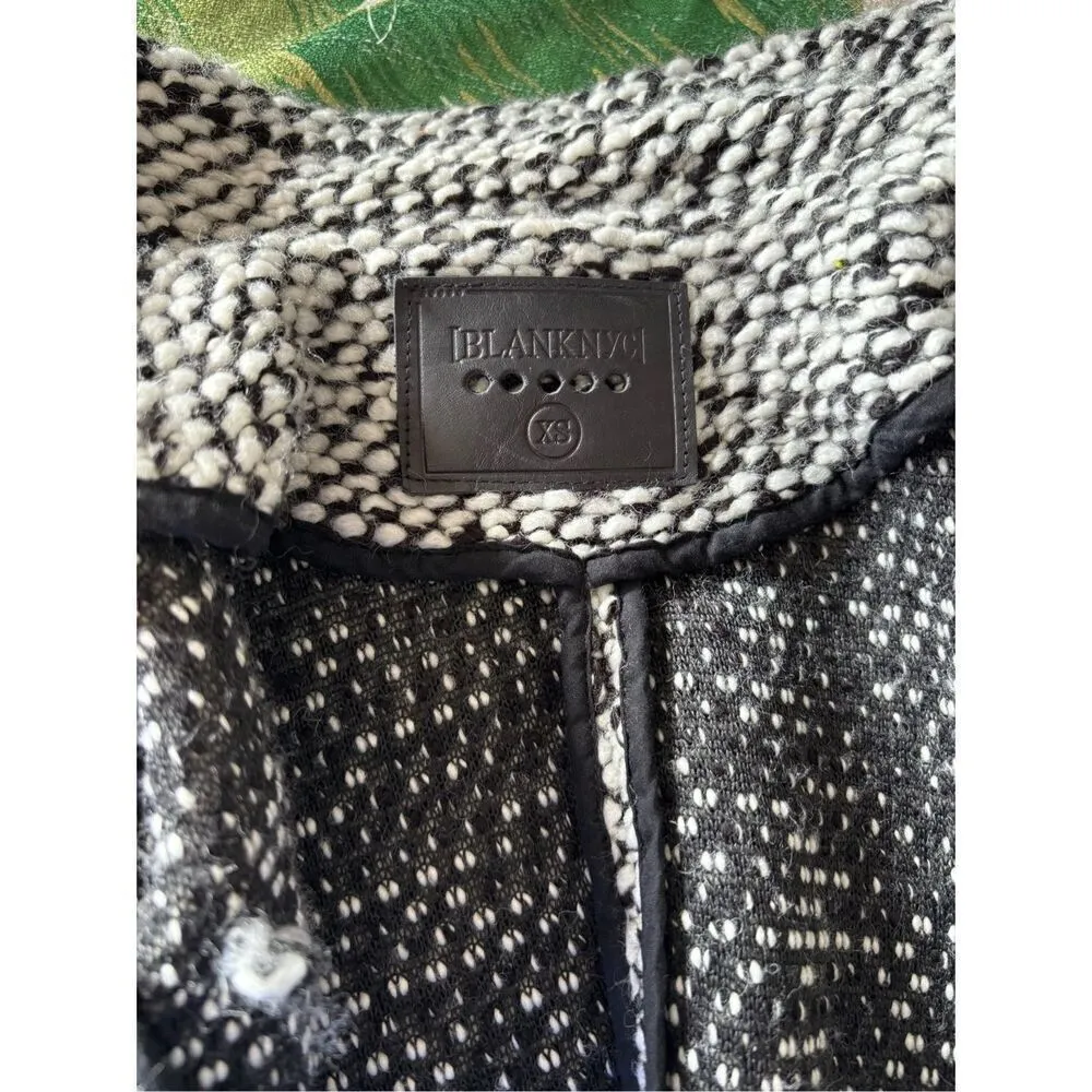 Blank NYC Boucle Knit Motorcycle Moto Jacket Black White Women’s Size XS - Image 2