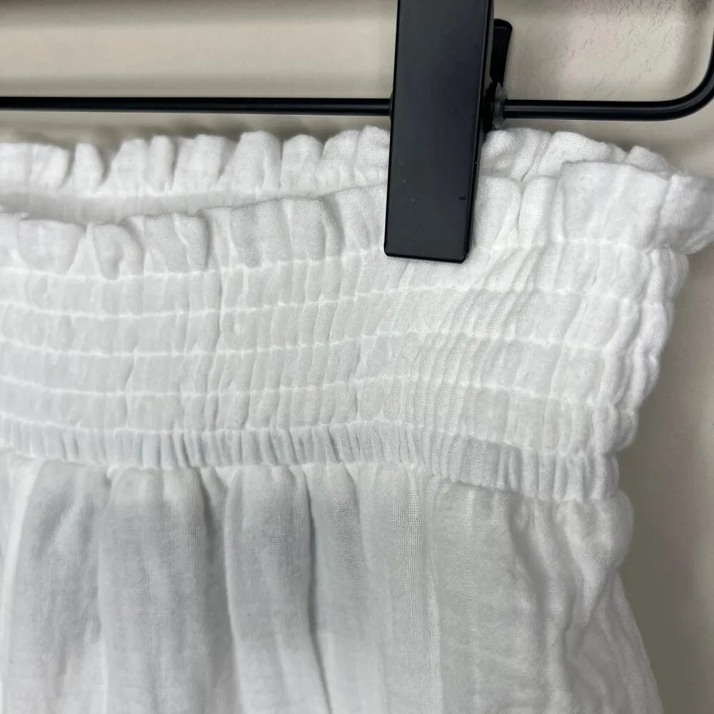 Monrow NWT Women's Cotton Gauze Smocked Wide Leg Pants Resort Beach Summer SZ XS White - Image 5