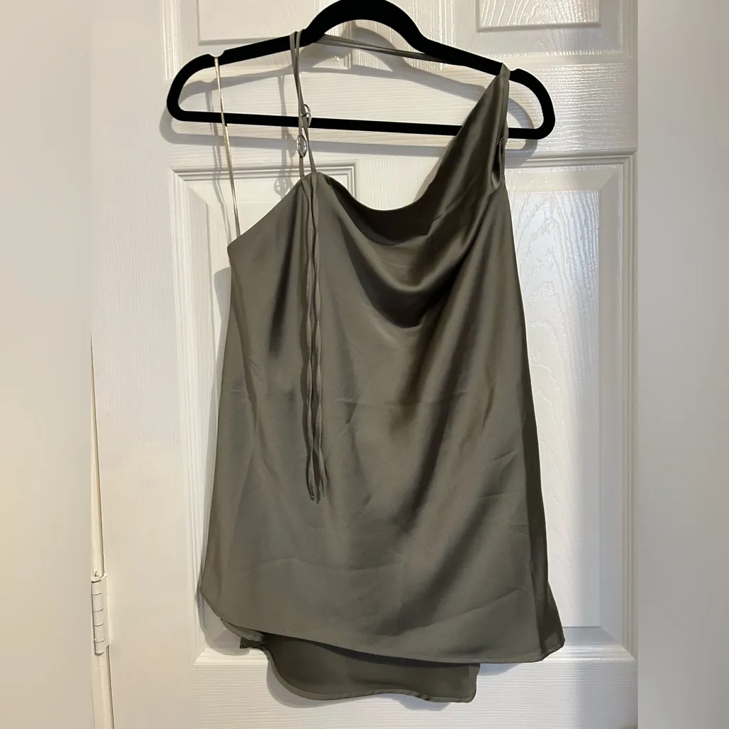 ANTHROPOLOGIE ASYMMETRIC HALTER TOP XL silk/satin look olive / khaki green nwt - Image 5