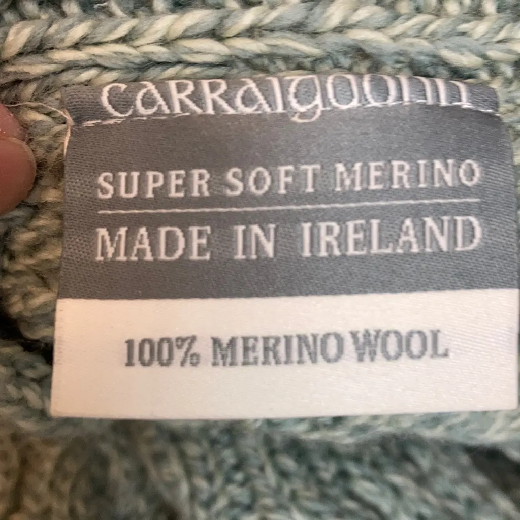 Carraigdonn Mint Green Cable Knit Merino Wool Sweater A55 Size L - Image 4