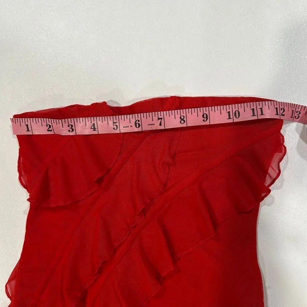 Oh Polly Red Ruffle Maxi Dress Size 2 Strapless Formal Gown - Image 6