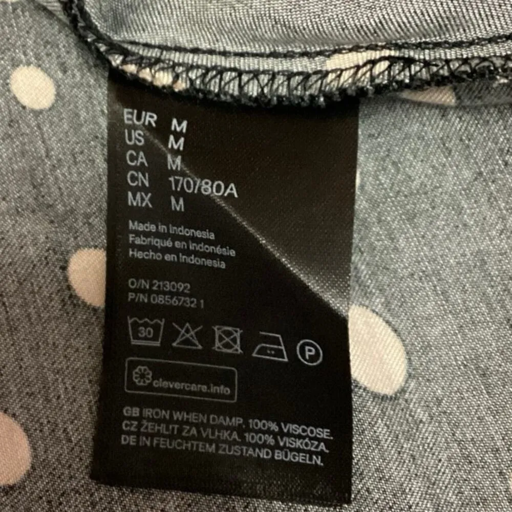 H&M Black Beige Polka Dot Print Silky Satin Slip Flowy Straight Midi Skirt Sz M - Image 5