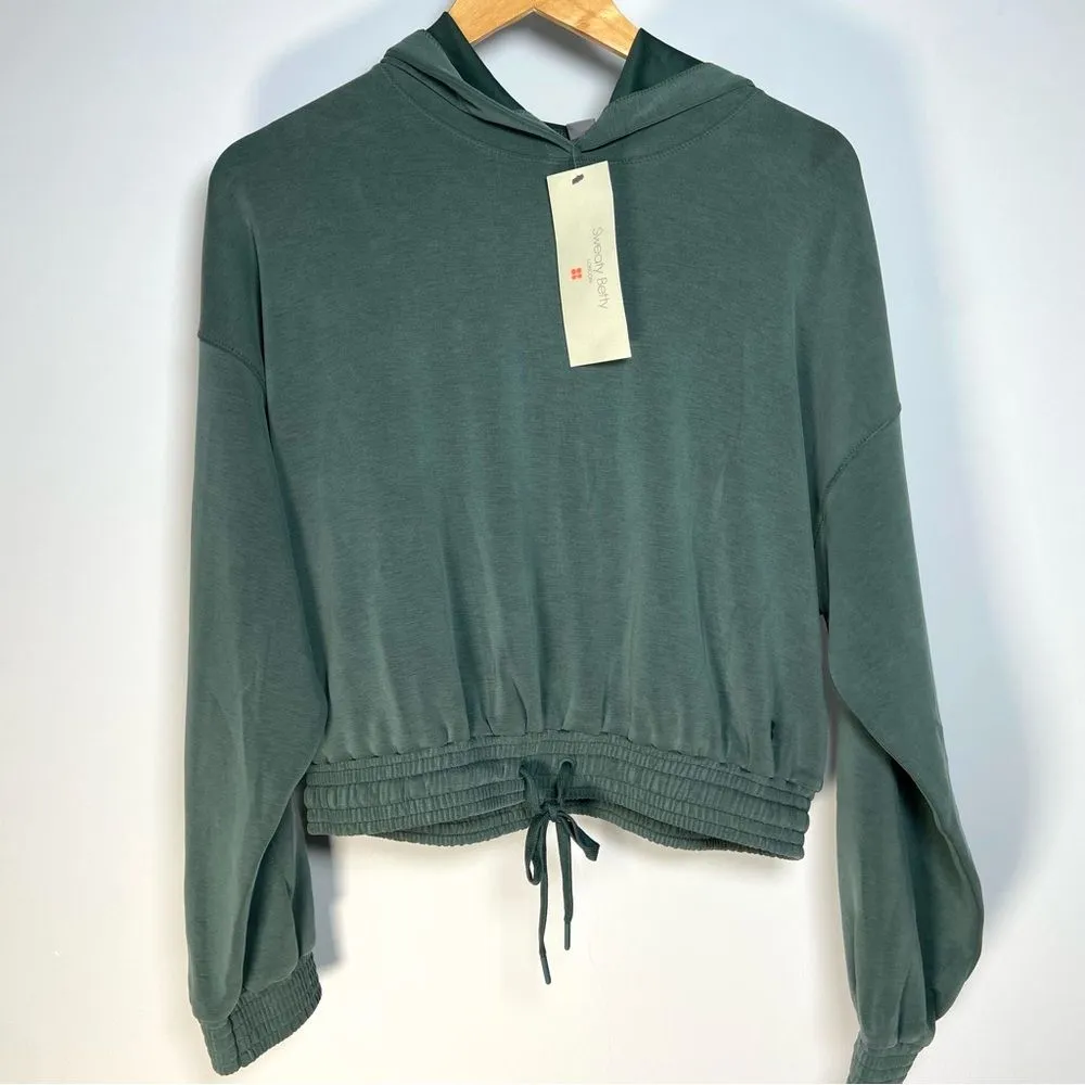 NWT Sweaty Betty Green Sand Wash Cloud Weight Cropped Hoodie Oversized Size M - Image 2