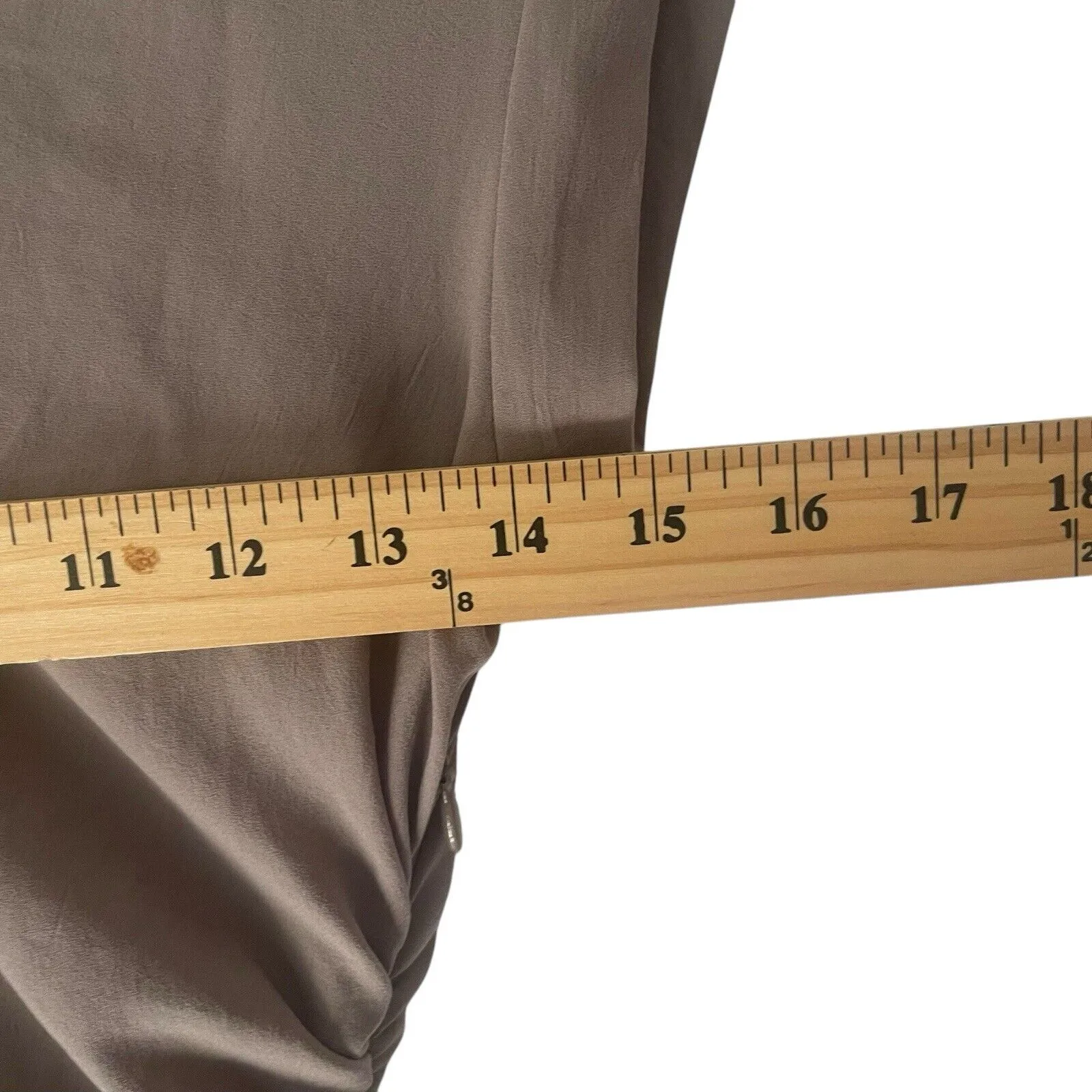 BCBGMaxazria Size Small Gray Asymmetric Sleeves Body Con Rouched Mini‎ Dress - Image 6