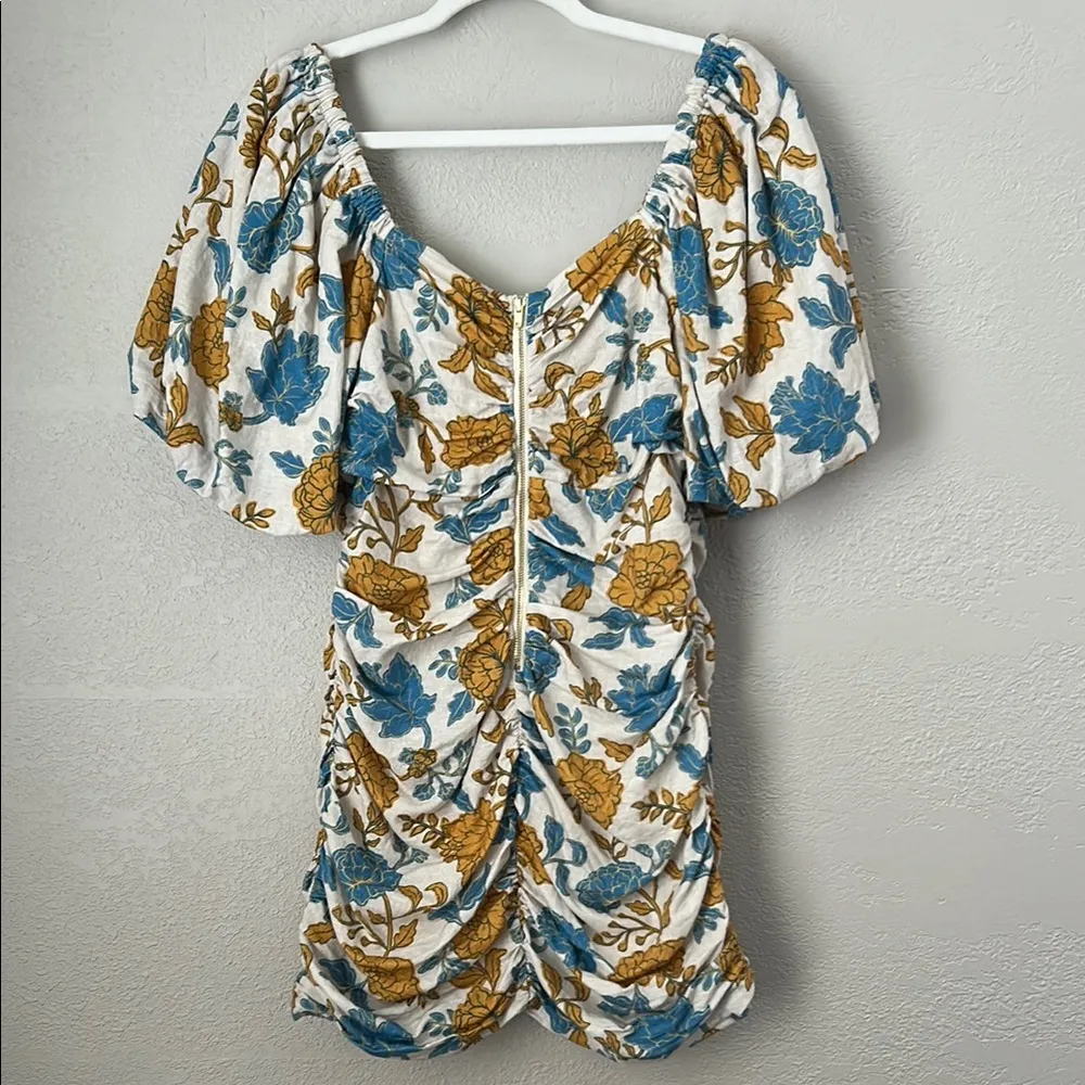 SHOWPO AMALIE THE LABEL Size 10 EMERITA LINEN BLEND PUFF SLEEVE RUCHED MINI DRESS Multiple - Image 4