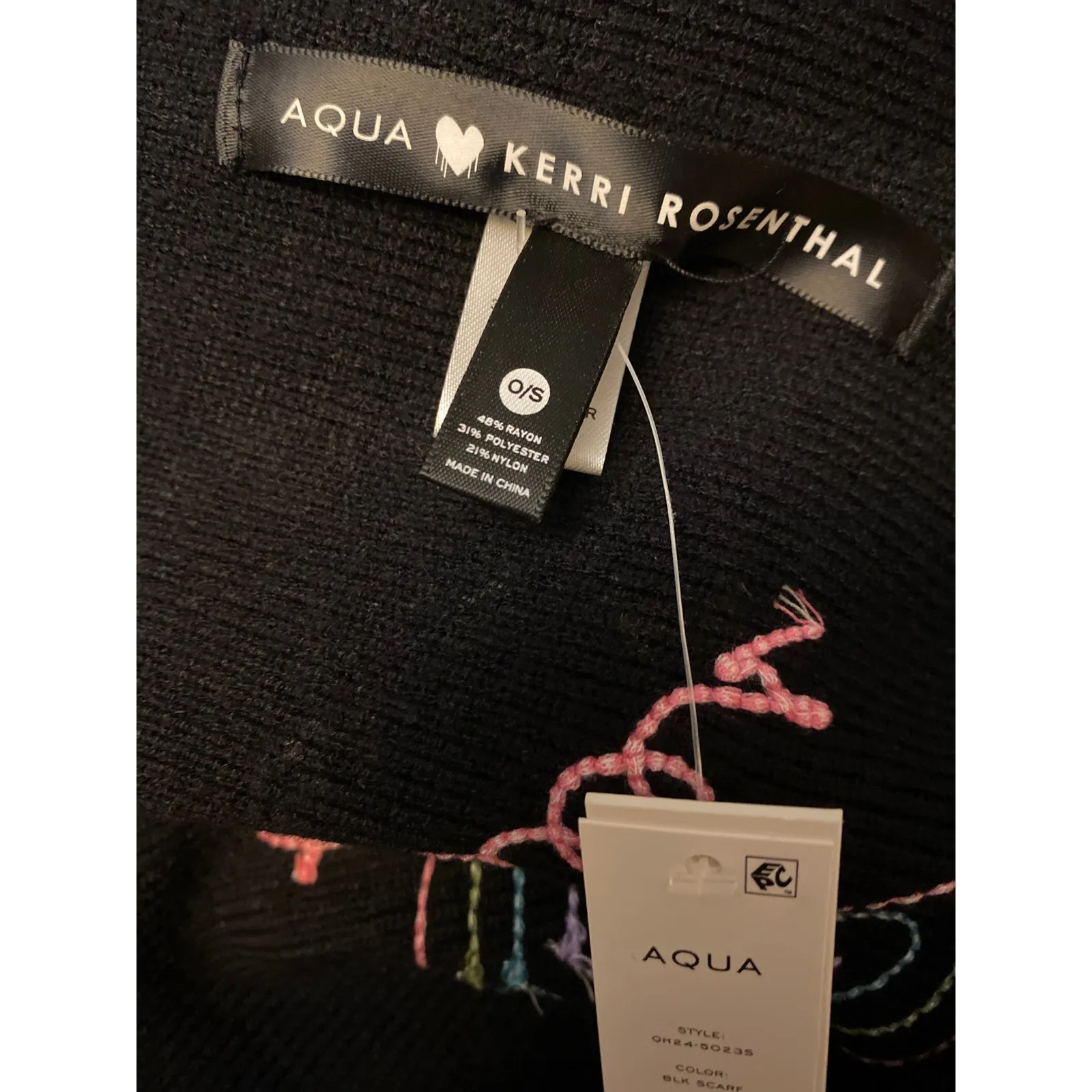 Brand New Aqua Kerri Rosenthal Women's OS Black Wrap Shawl Scarf Heart - Image 6