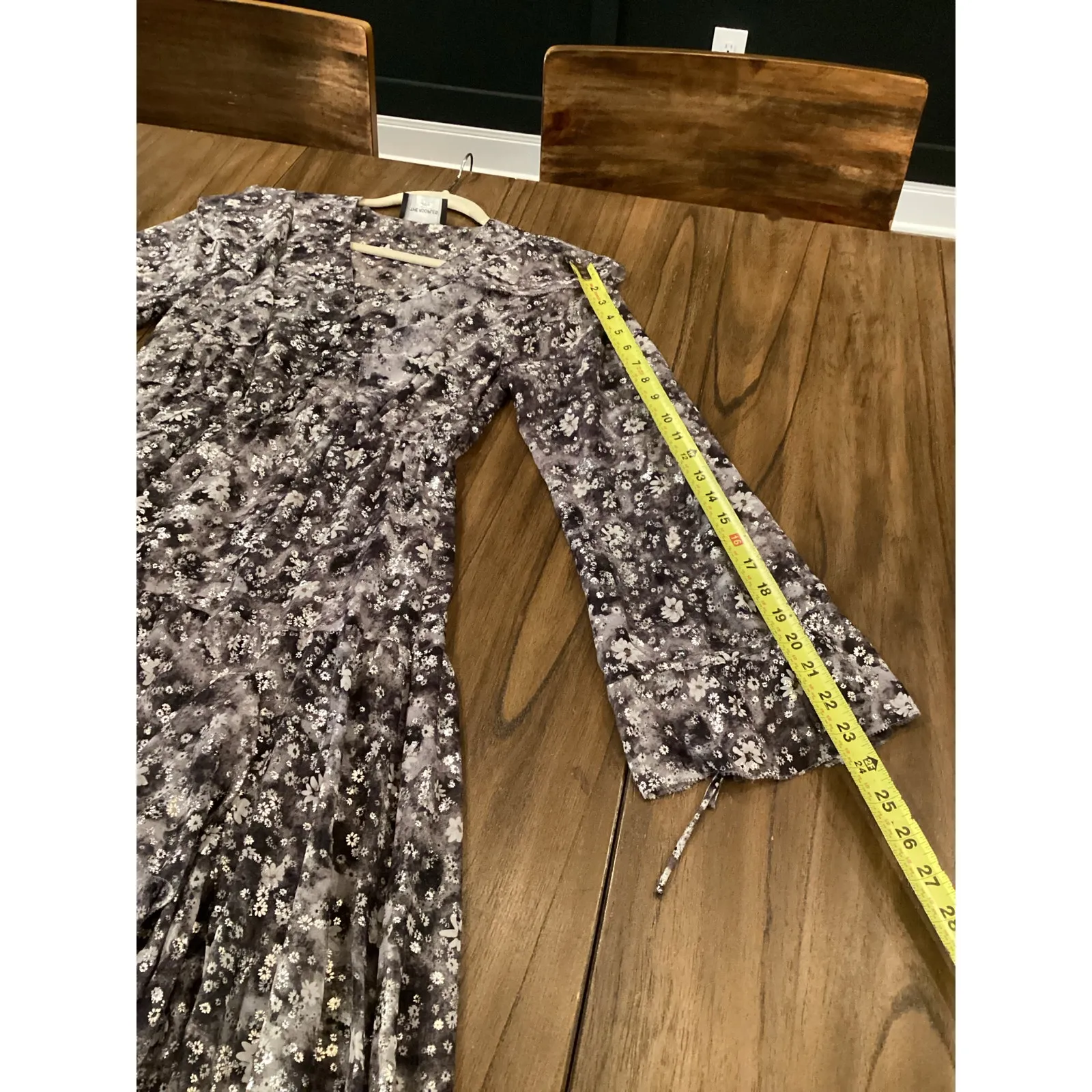 The Kooples black and Silver Floral Print ruffle v neck long sleeve midi dress 0 - Image 3