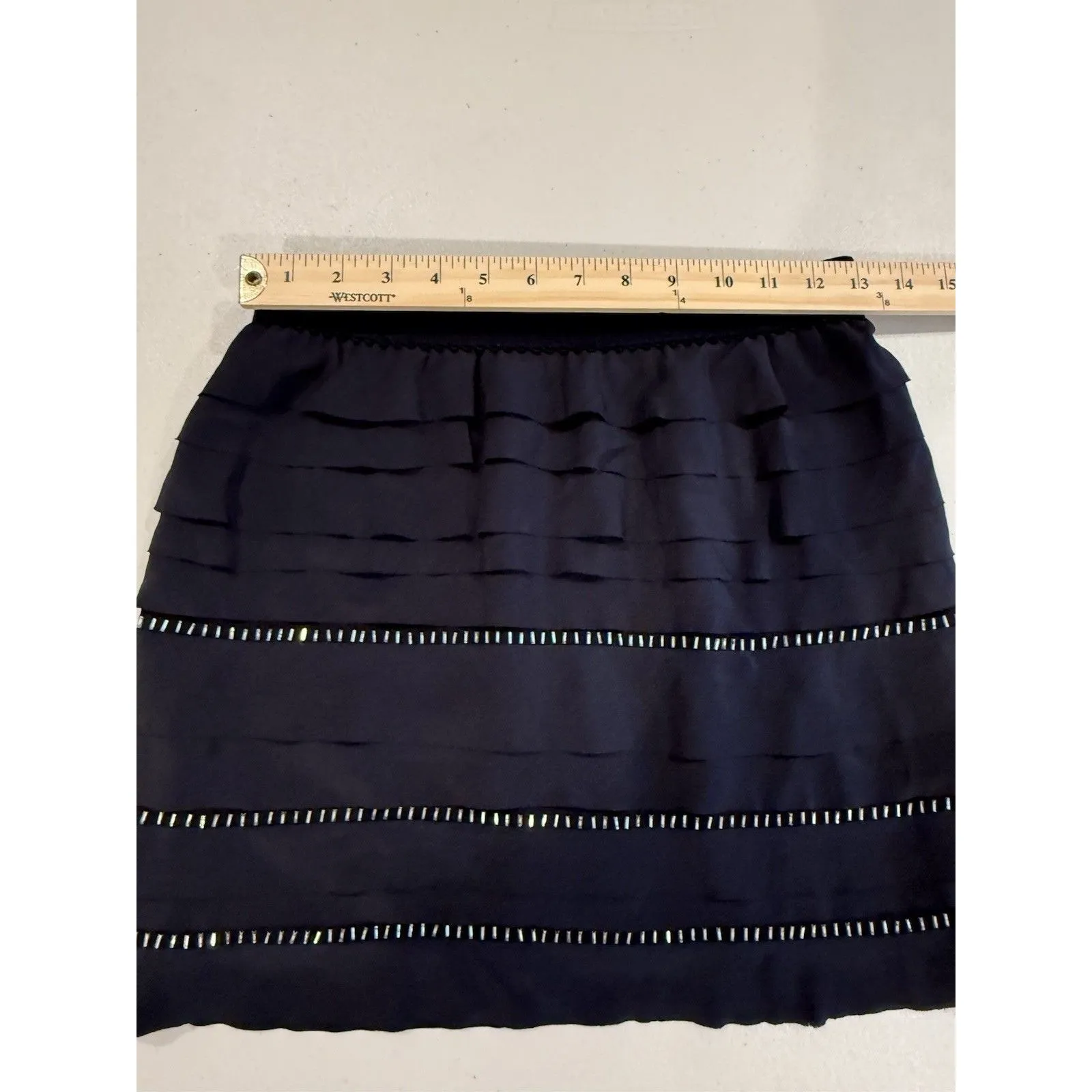 NEW BCBGMaxazria Mini Skirt Women Small Silk Chiffon Ruffle Beaded Whimsigoth Black - Image 5