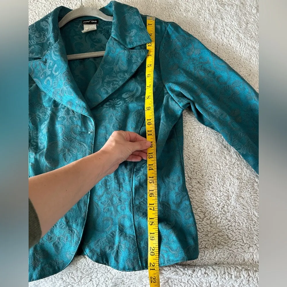 Paper Doll Womens Size 13 Double Button Blazer Teal Blue Baroque Jacquard Floral - Image 12