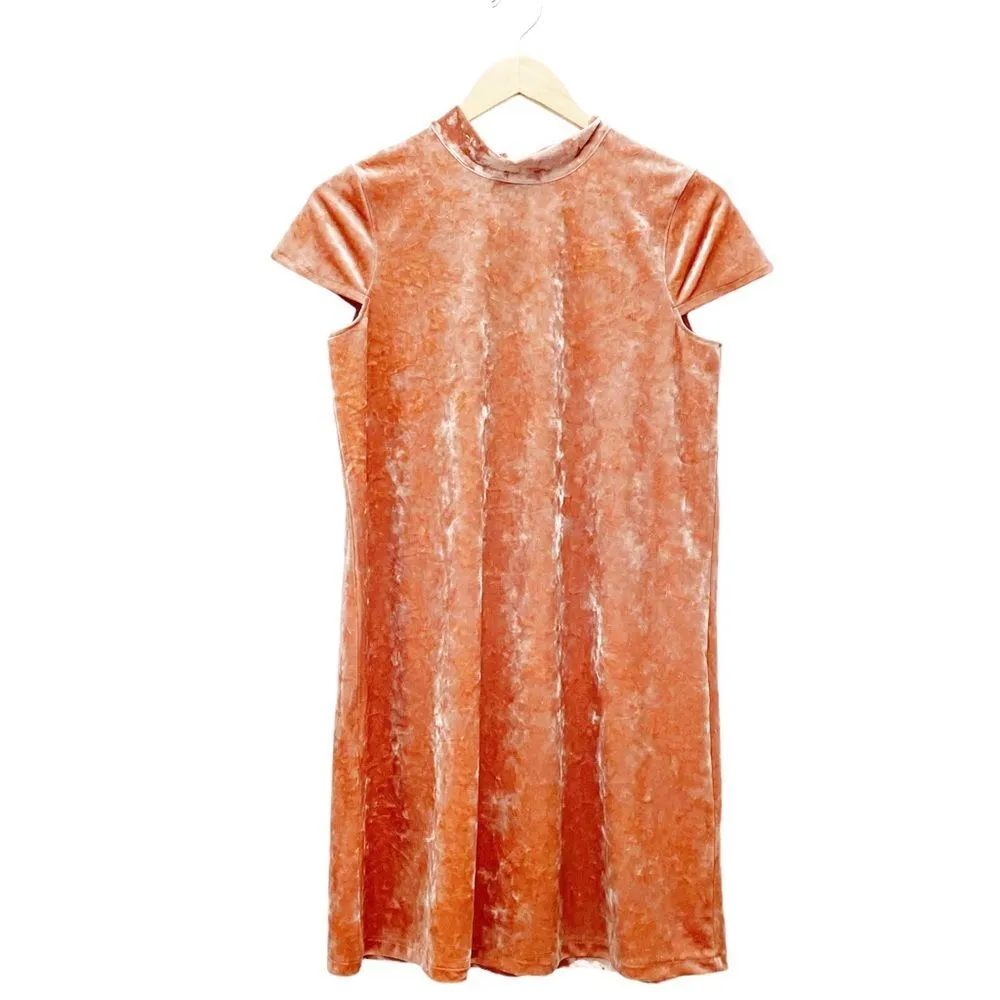 Madewell Crushed Velvet Mockneck Tie Neck Shift Dress Peach Pink Size Small - Image 4
