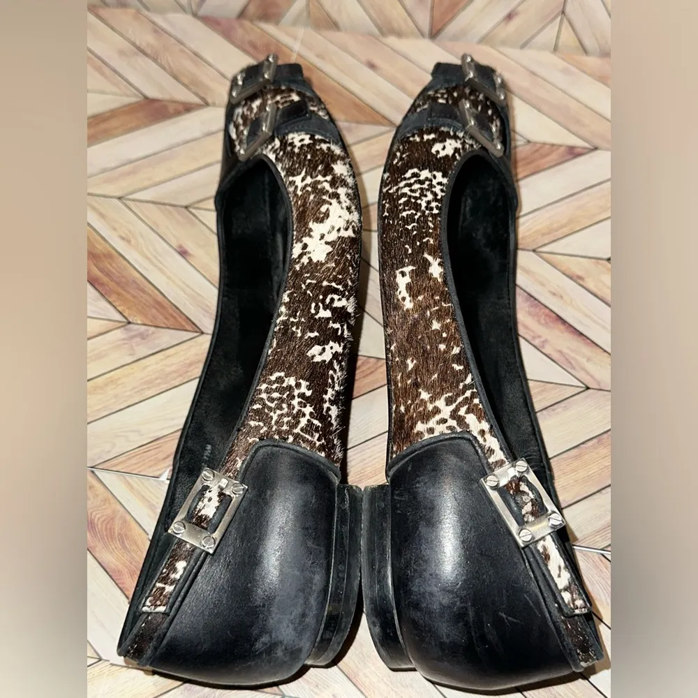 Rachel Zoe Size 7.5 Animal Print Calf Hair LINDSEY Skimmer Ballet Flats Leather - Image 5
