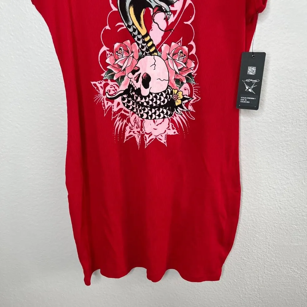 Ed Hardy Womens Retro Y2k Inspired Red Cobra Rib Tank Dress Size XL - Image 4