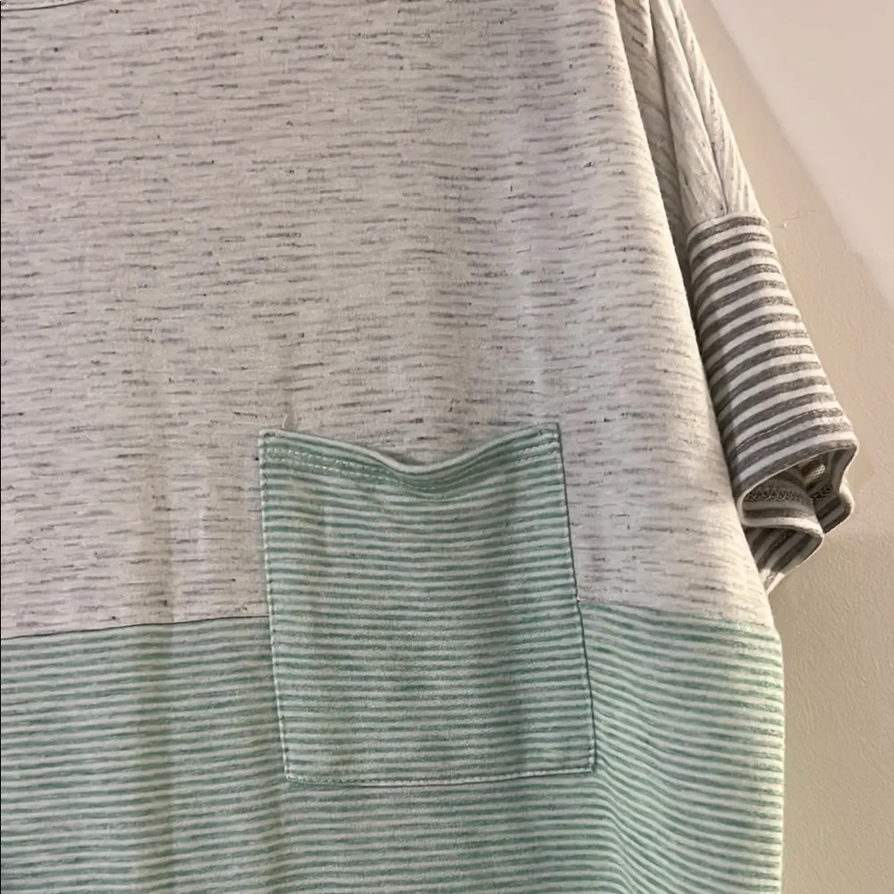 Pink Clover Light Green and Gray Striped Tee - Image 3
