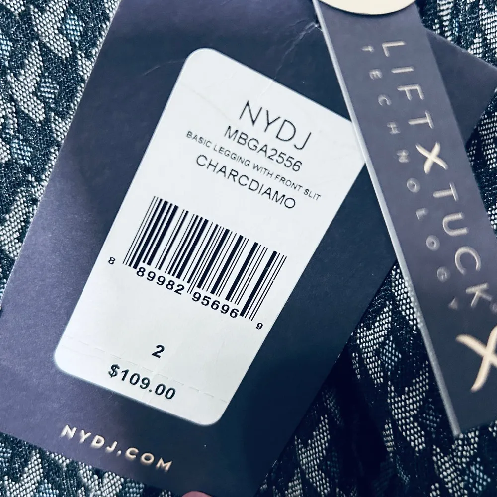 NYDJ Charcoal Diamond Printed Tummy Control Pull-On High Rise Pants Size 2 NWT - Image 5