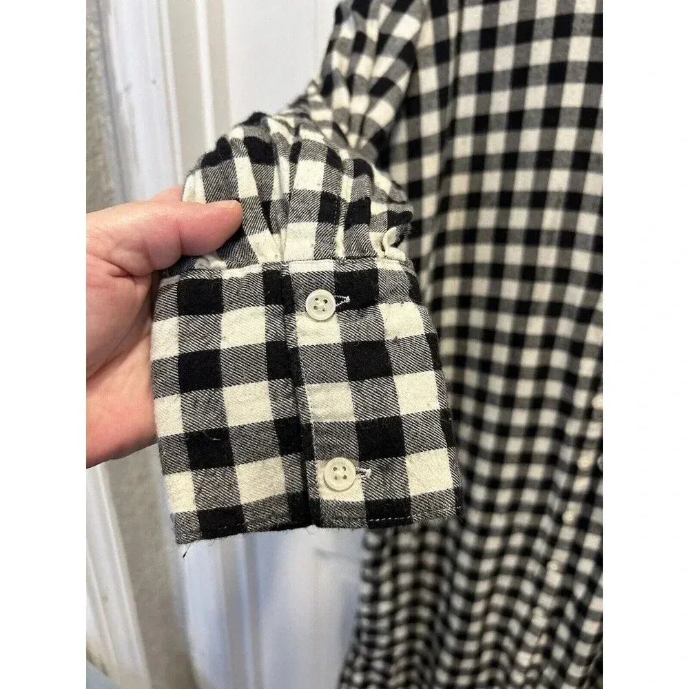 The Great Women’s Long Sleeve Collared Flannel Midi Shirt Dress‎ Gingham Sz 3 L Black Size L - Image 4