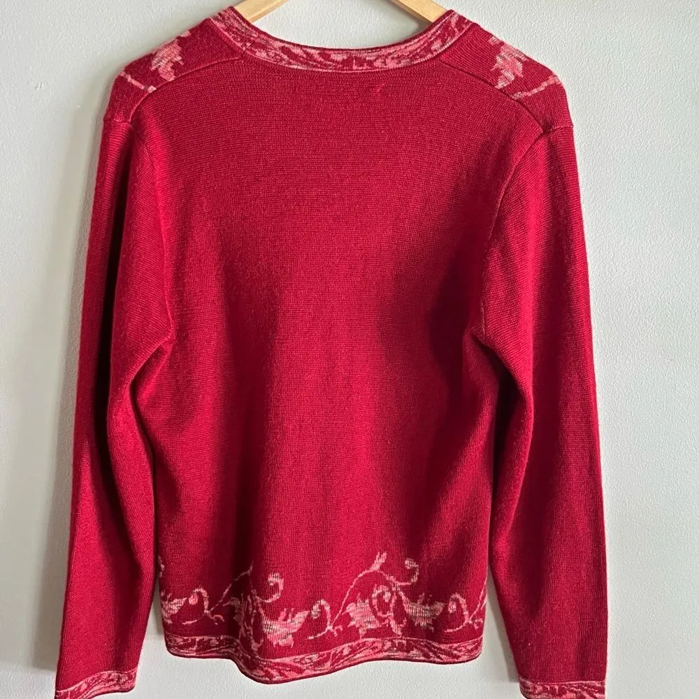 Y2K Norm Thompson Red Floral Cardigan Filigree Knit Wool Blend Size M Size M - Image 8