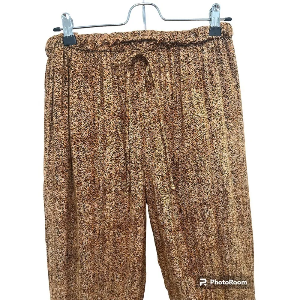 Vintage California Krush Boho Hippie 100% Rayon Pants M animal Print Tan Size M - Image 4