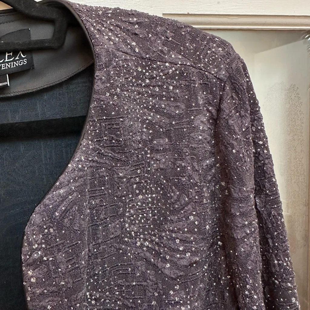 Alex Evenings Bolero Jacket Cardigan Size 16 Blue Grey Smoke Silver Metallic NWT - Image 3