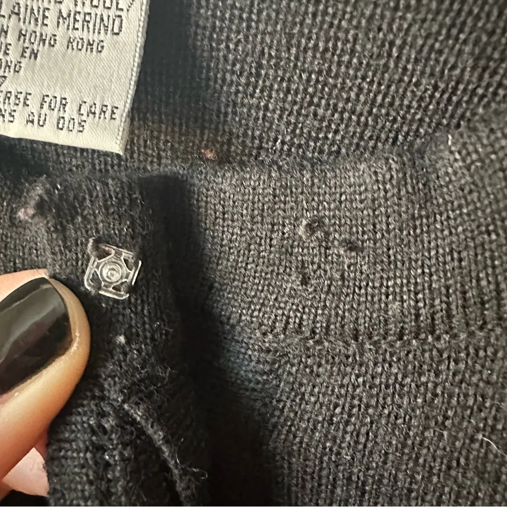 Talbots Merino Wool Cardigan Womens M Black Gold Button Pockets Business Casual - Image 3