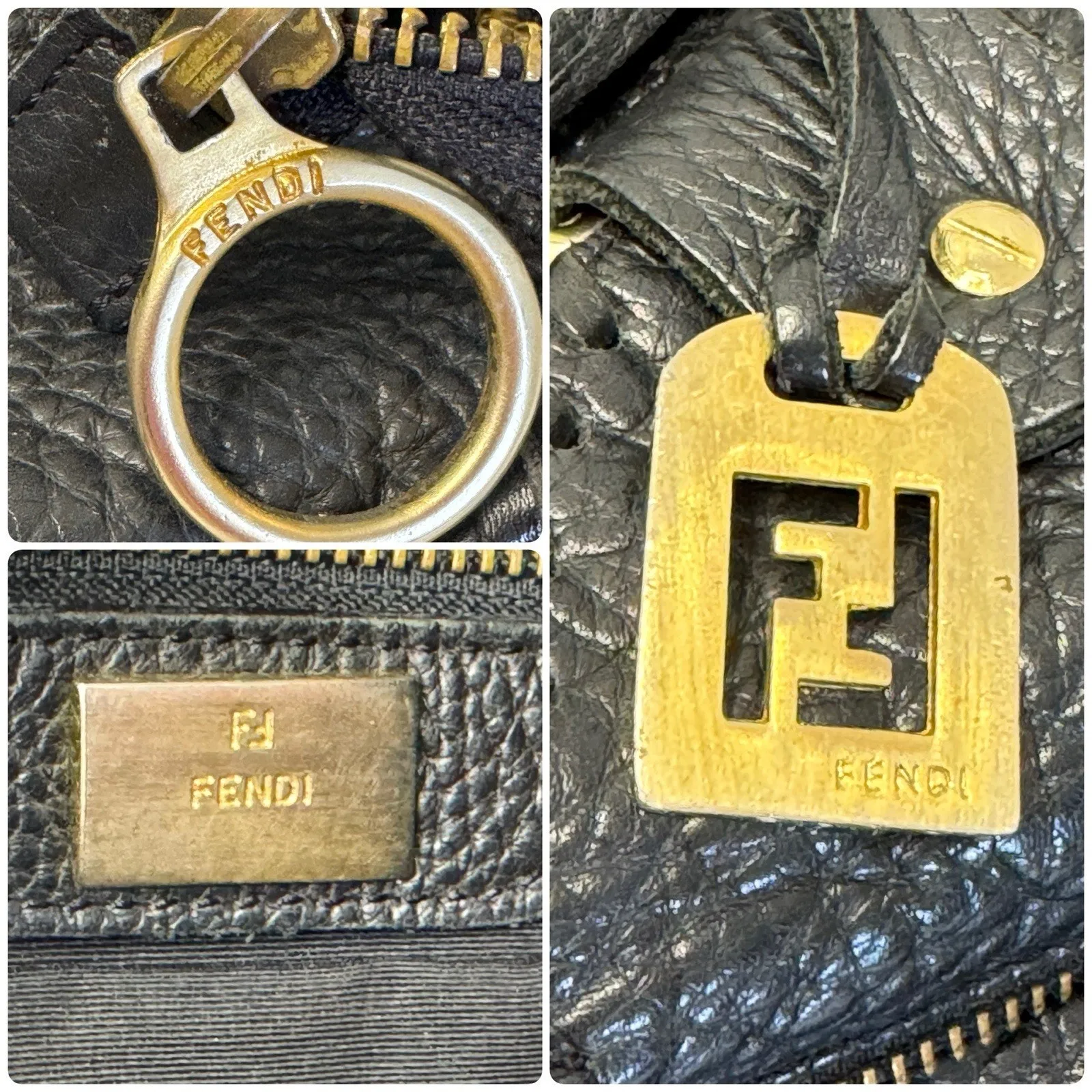 Vintage FENDI Black Pebbled Leather Spy Bag Purse Braided Handles Handbag - Image 10