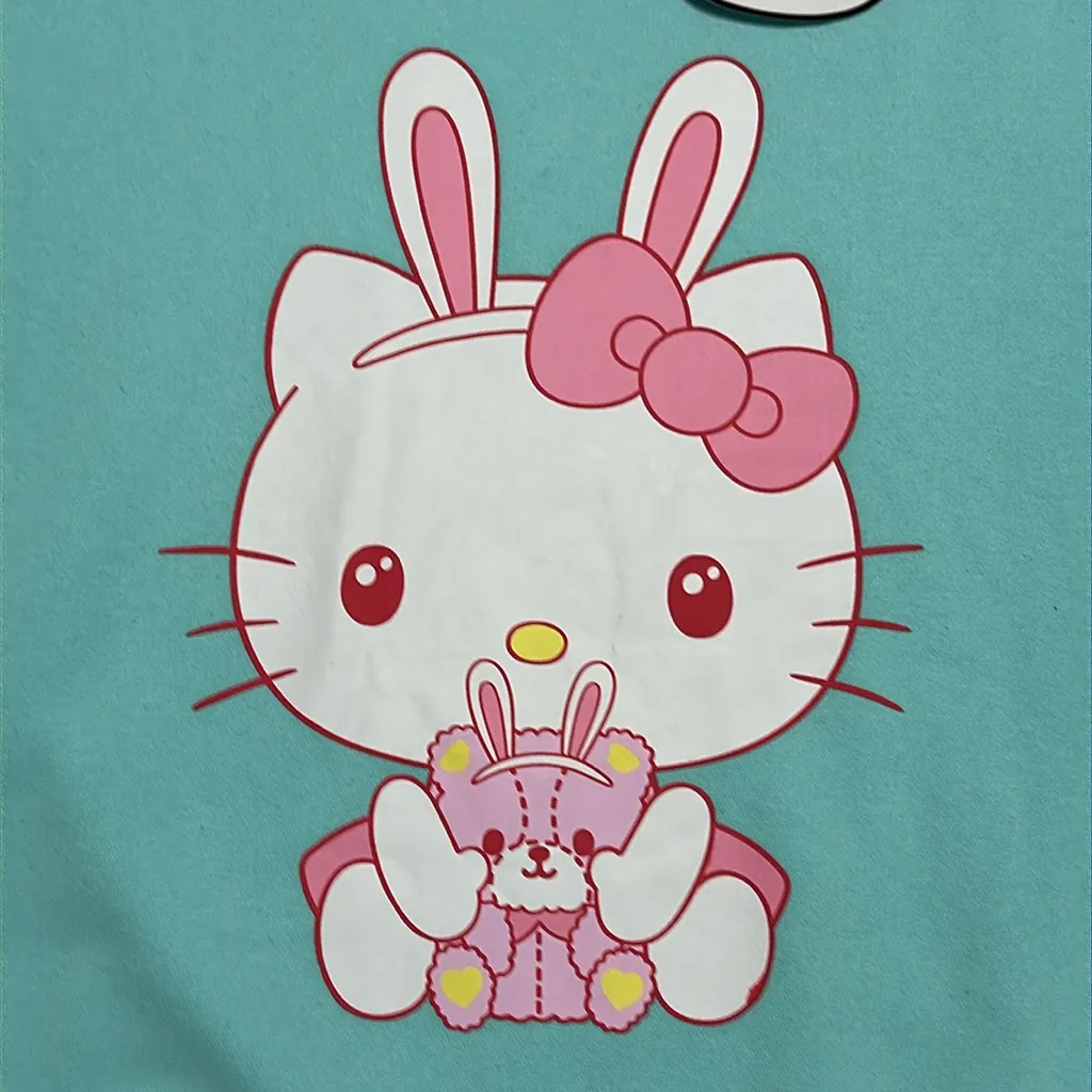Hello Kitty  Sanrio Graphic Sweatshirt Aqua Blue Green‎ Size Large - Image 3
