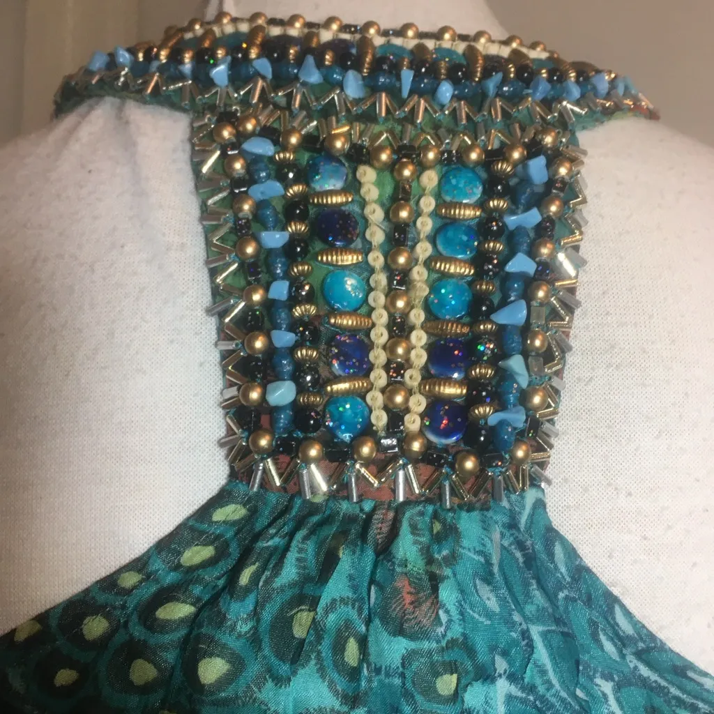 Monique Leshman beaded size small S silk mini dress NWT resort beachy fa… Green - Image 3