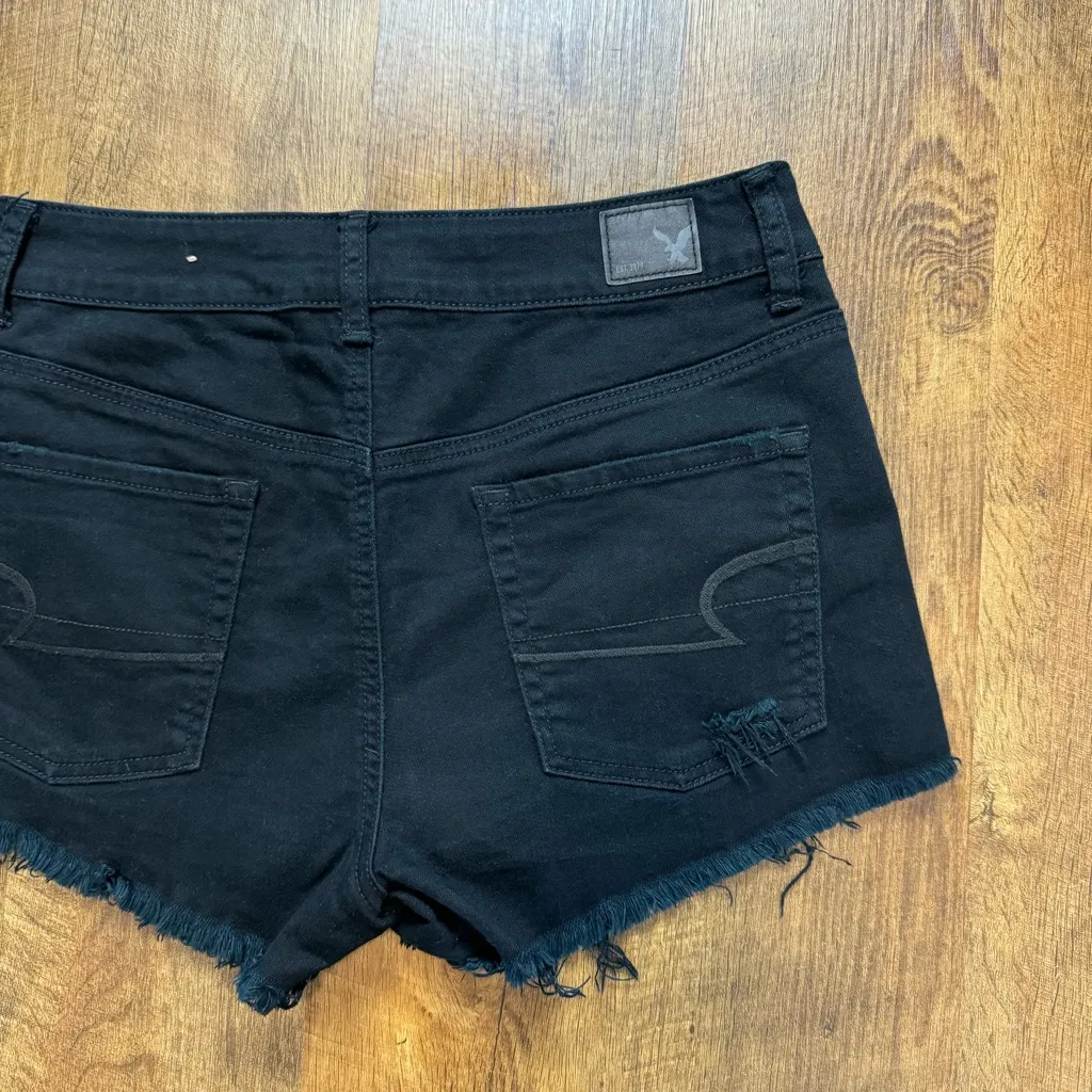 American Eagle High Rise Festival Jean Shorts Sz 10 Black Stretch Denim Distress - Image 9