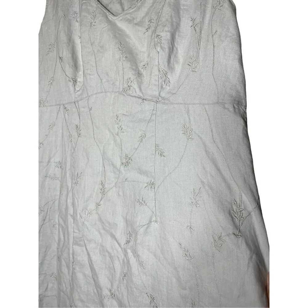 Vintage Elisabeth By Liz Claiborne‎ 100% Linen Embroidered Dress Size 14 - Image 4