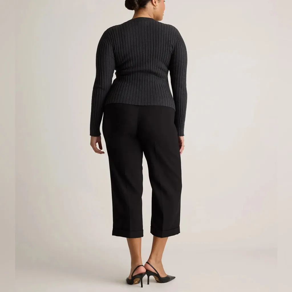 NWOT Quince Heather Charcoal Grey Cotton Cashmere Ribbed Long Sleeve Sweater - Image 2