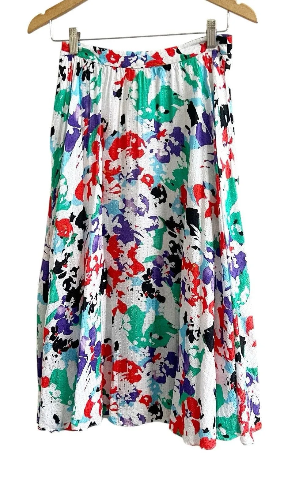 Tanya Taylor Jeana Midi Skirt Multi Color Printed Soft Pleats Size 2 Watercolor - Image 1