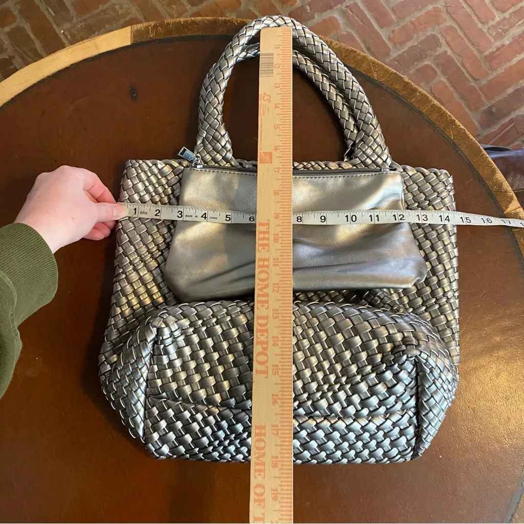 Woven Silver Metallic Tote Bag & Pouch - Image 7