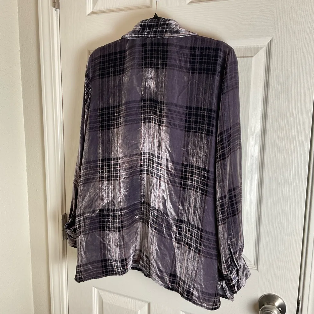 Soft Surroundings Purple Plaid Button Down Shirt size PXL - Image 6