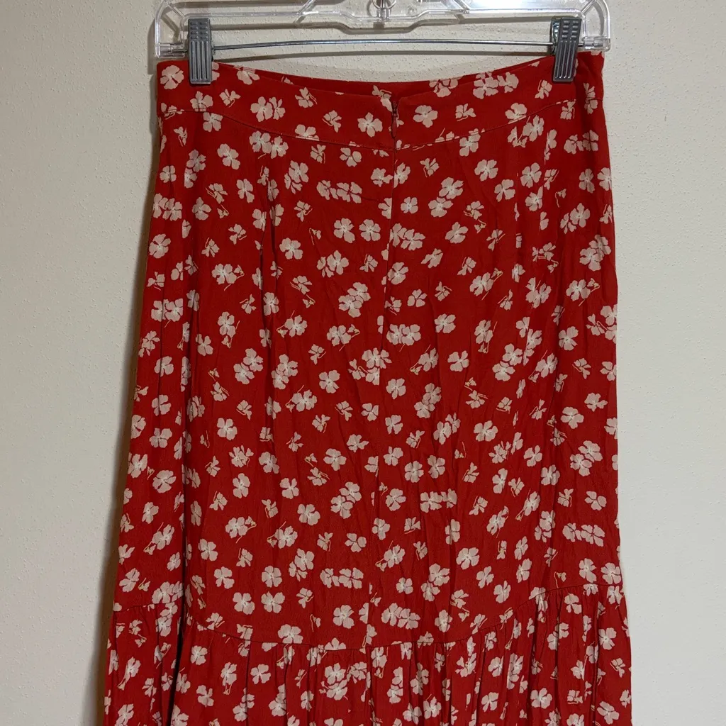 Madewell Ruffle Wrap Midi Skirt Orange Floral Long Modest Size 4 AO371 - Image 13