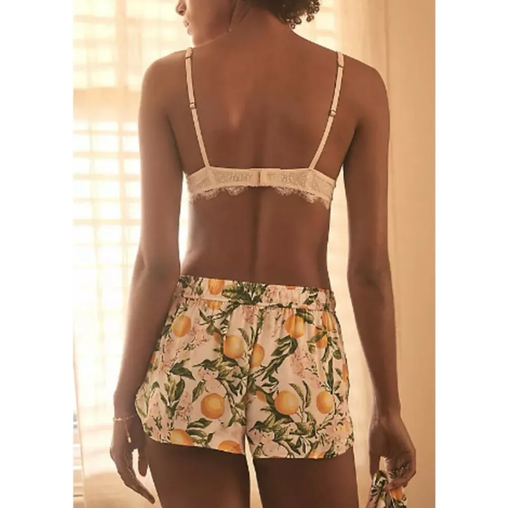 Anthropologie Lemon Print Pajama Set Short Sleeve Shorts Pockets Floral Size XS - Image 9